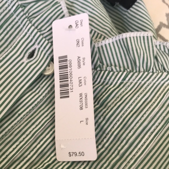 J Crew Ruffleneck Tuxedo Green Stripped Shirt - Picture 7 of 7